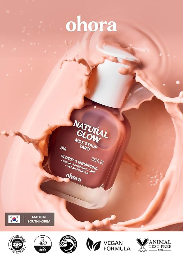ohora Natural Glow Milk Syrup Nail Strengthener (Taro) - Tinted Nail Hardener for Brittle, Damaged Nails, Quick-Dry Glossy Finish, Nail Repair & Growth, 15 mL
