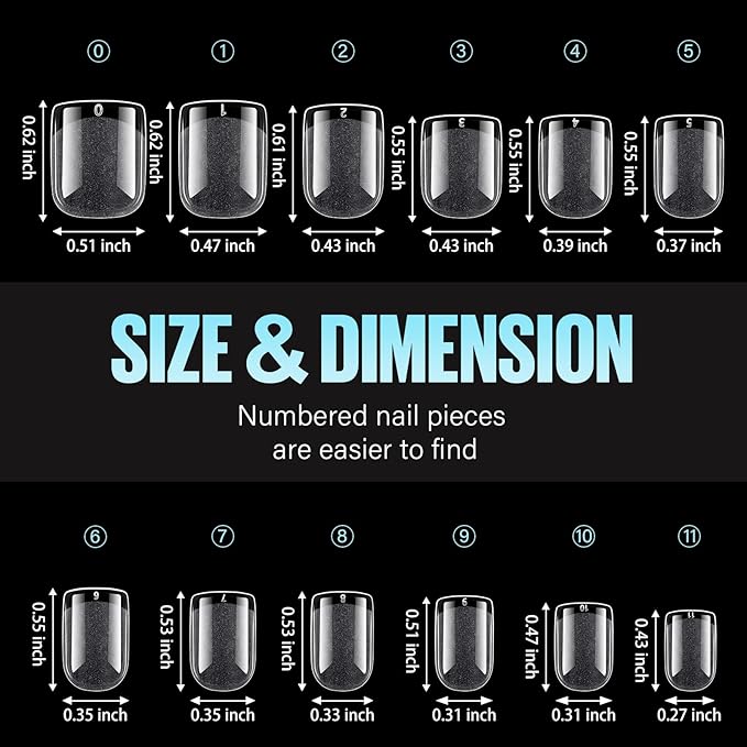 TOMICCA Extra Short Square Nail Tips, Half Matte Acrylic Gel Nail Tips, 360Pcs Full Cover Pre Shaped 12 Sizes Fake Nails for Beginner and Professional DIY Nail Salon