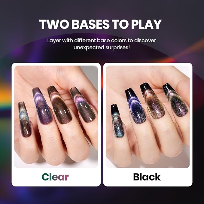 Beetles Cat Eye Gel Nail Polish Set - 6 Colors Chameleon Cat Eye Black Glitter Blue Pueple Gold Green Gel Polish with Magnet Soak Off UV Velvet Gel Enchanted Spectrum Collection Salon Gift for Women
