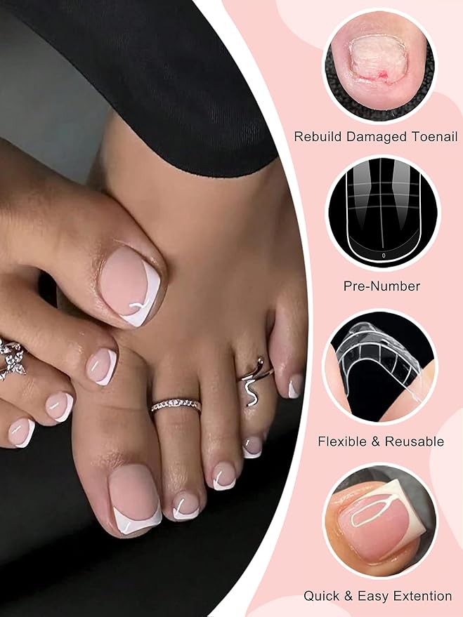 300 Pcs 15 Sizes Polygel Toenail Forms for Extention Full Cover Toes Dual Forms for Polygel Acrylic Poly Gel Nail Forms Reusable Toe Nail Tips Mold