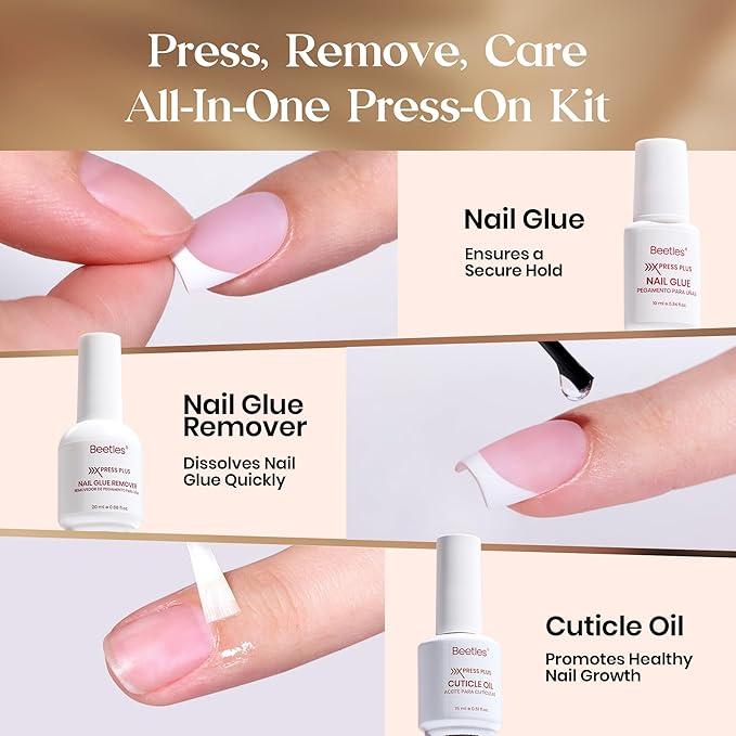 Beetles Pess On Nails Kit-Mocca Mousse French | 7 Colors Short Square French Tip Press On Nails | 224Pcs 16 Sizes All-in-One Kit Winter Nails With Nail Glue,Remover,Builder Top Coat,Nail Lamp