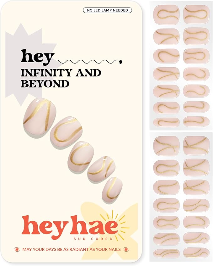 Heyhae Semi Cured Gel Nail Strips | No LED Lamp Needed | Solid, Nude, Spring | Easy Apply & Remove, Salon Quality | Includes 28 Strips, 1 Prep Pads, Nail File & Wooden stick - Hey, Infinity and Beyond