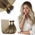 RUNATURE Nano Bead Hair Extensions Blonde Balayage 20 Inch Nano Hair Extensions Human Hair Brown Ombre Blonde Nano Link Hair Extension Remy Natural Hair Long Straight Hair Add Hair Length 50g 50s