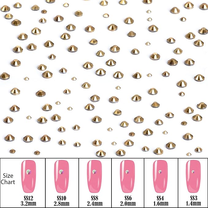 NCB Hotfix Iron on 8000pcs Crystal Rhinestones Round Gem for Crafts Decoration DIY Jewelry Making with a Picking Pen (Aurum, 6Sizes SS3-SS12)