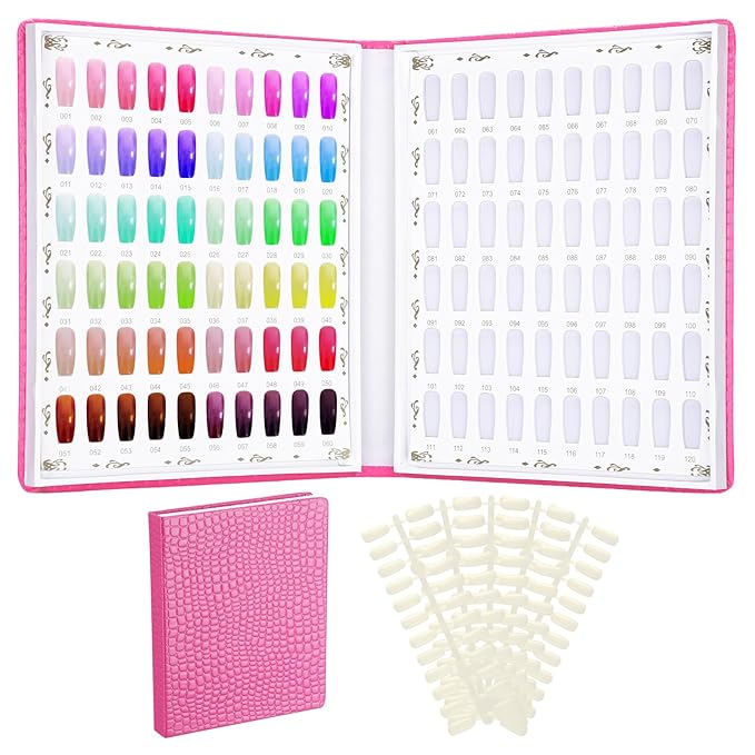 Segbeauty 120 Color Nail Swatches Polish Display Book, Pink Nail Color Display Book Sample, Nails Polish Organizer with 120 False Nails Tips, Gel Press On Nails Art Salon Supplies Holder Stand Case