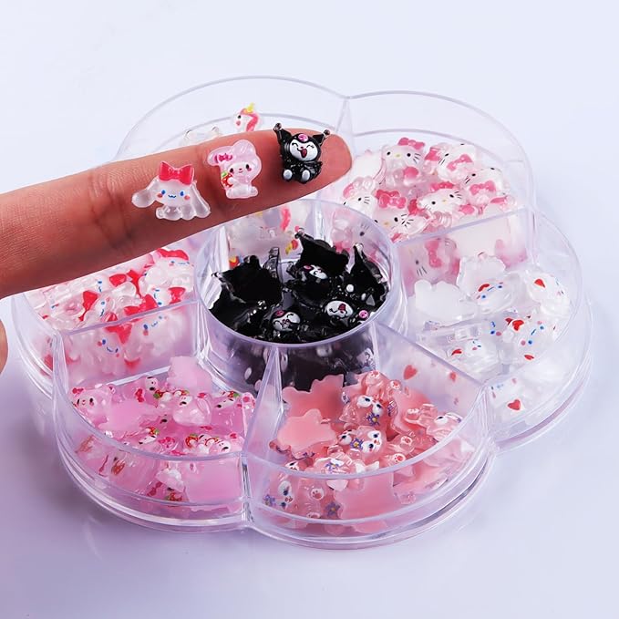 140 Pcs Nail Charms,7 Styles 3D Slime Charms Nail Decorations Flatback Resin Charm for DIY Nail Art Decorations Supplies,Hair Clips,Jewelry Making and Phone Cases Etc