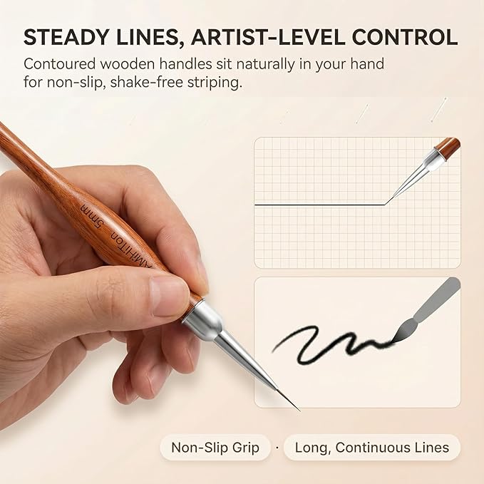5 Pcs Nail Art Liner Brushes, Wooden Handle Striping Brushes for Ultra Fine Lines, Plaid & Floral Detailing, Gel Polish & Acrylic Painting, 5/8/12/15/20mm (Wood Color)