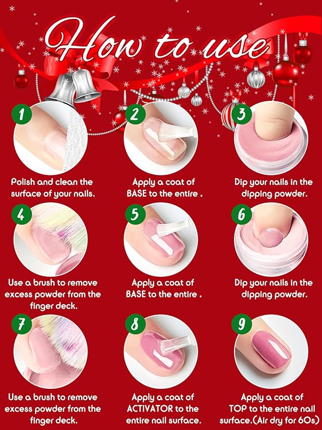 EBANKU Acrylic Powder, 6 Colors Acrylic Nail Powder Red Green White Gold Glitter Acrylic Powder for Nail Extension French Nail, Long-Lasting, No Nail Lamp Needed, 0.35 oz