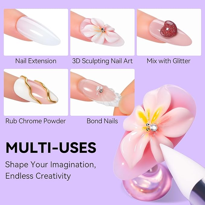 Makartt 3D Gel Nail Art: White Sculpting Gel Non-Sticky Molding Solid Hard Gels Builder DIY Kit for Nail Extension, Soak Off Gels Glue for Acrylic Nails Carving Manicure for Home Salon