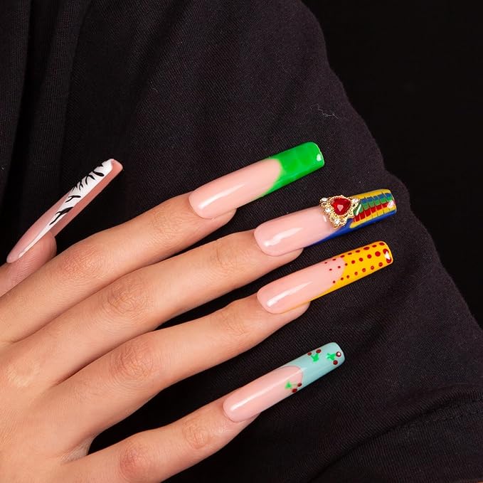 LOVFUL Press on Nails The Wonderful Meadow | Handmade with Full Covered Crystals | Reusable Fake Nails | Square Mid length 1.7in | H224-S