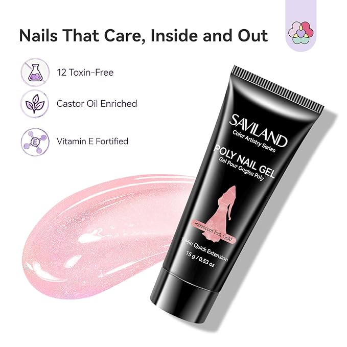 SAVILAND Hema-Free Poly Gel Nail Kit: 6 Colors 28-Day Lasting Poly Gel, Fine Shimmer Pink Blue Purple Poly Extension Gel Nail Kit, Beginner-Friendly for Nourishing Nail Extension Enhancement Home DIY