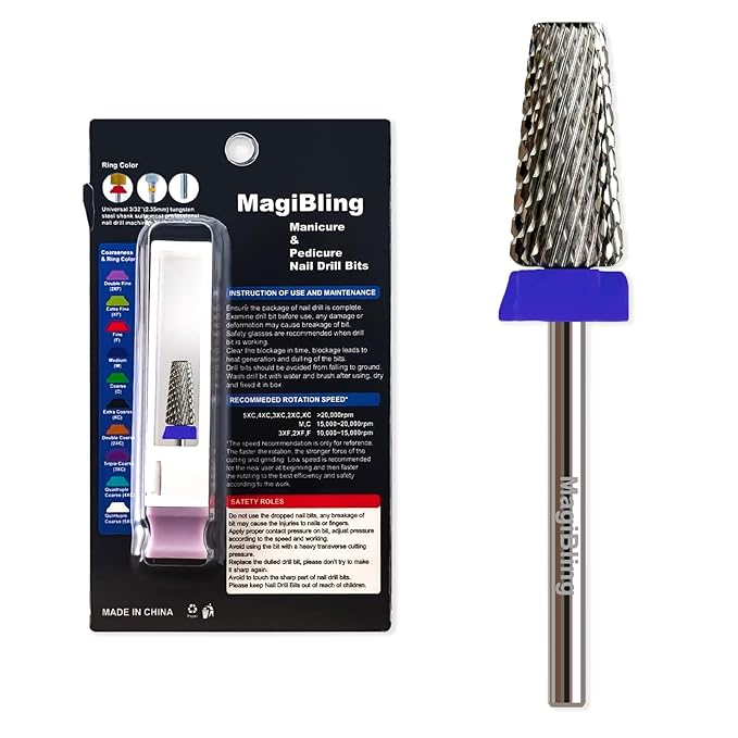 6.6mm Large Tapered Barrel 5-in-1 Nail Drill Bit, 3/32" Safety Cross-Cut Tungsten Carbide Efile Bit for Fast Gel & Acrylic Removal, Two-Way Rotation, Professional Nail Tech & Beginner Bit, Medium.