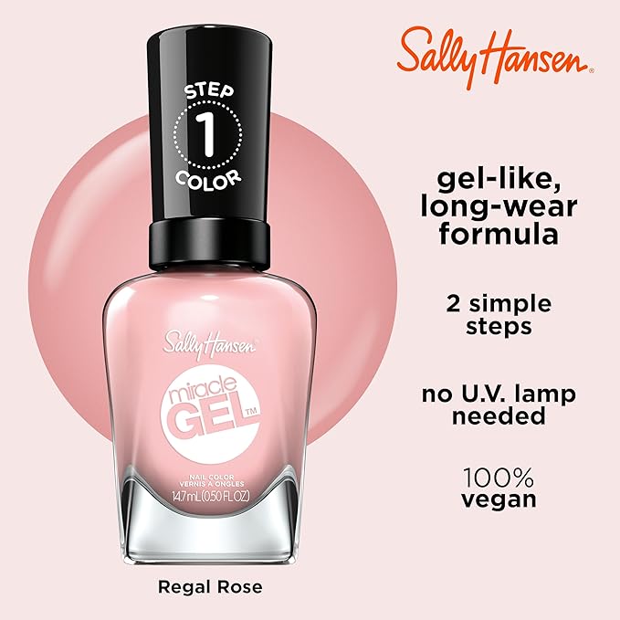 Sally Hansen Miracle Gel Salon Quality Nail Polish | Gel-Like Formula, Two-Step System, No UV Light Needed, Long Lasting | Opaque, Glossy | 238 Regal Rosé | Blush Pink Nail Color