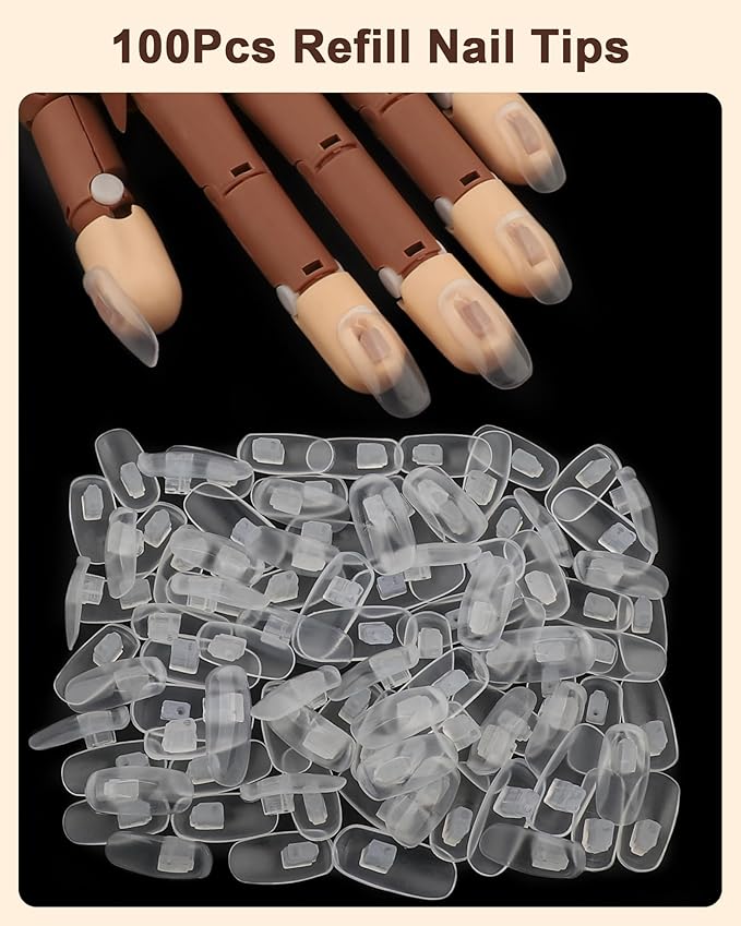 100PCS Replacement Nail Tips for Acrylic Nails Practice Hand, Clear Fake Nails with box for Nail Hand Practice