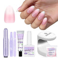 SAVILAND Gel Nail X Kit Almond: 4-In-1 Almond Press On Nail Tips with Glue White Pink Ombre Medium Almond 256 Pcs False Nail Tips Strong Glue On Nails Mini Nail Lamp Electric Nail Drill At Home