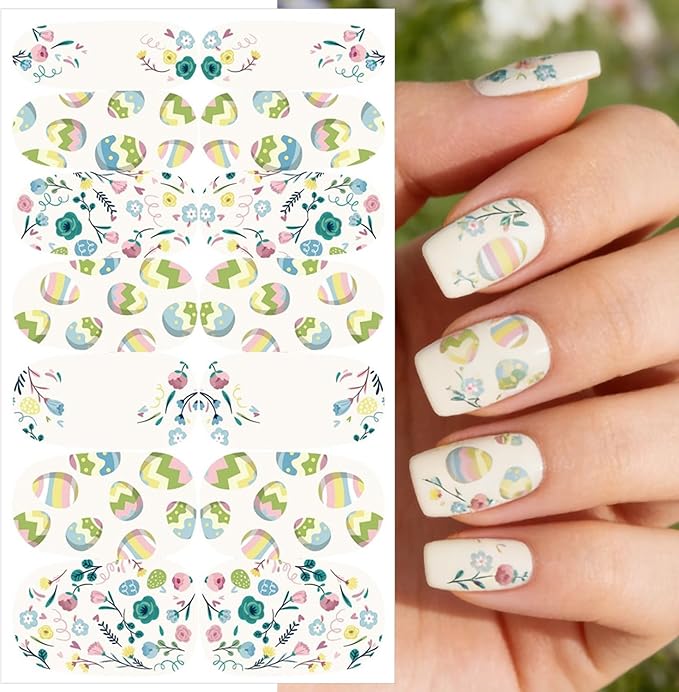 5 Sheets Easter Gel Nail Stickers Cute Rabbit Carrot Nail Polish Strips Colorful Full Wrap Nail Strips Easter Bunny Eggs Nail Strips Stickers Spring Flower Nails Decorations for Women DIY Manicure