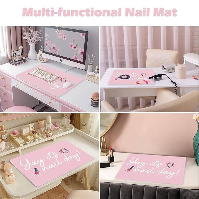 (MAT ONLY)Nail Art Table Mat, Nail Arm Rest Pad for Acrylic Nails, Dual Side PU Leather Nail Art Hand Rest Pillow Mat, Manicure Pad Nail Table Desk Mat for Nails Tech Salon Home Use Yay It's Nail Day