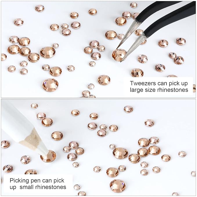 4240Pcs Champagne Flatback Rhinestones 6 Sizes Crystal Diamonds for Nail Art Crafts Clothes Shoes with Tweezers and Picking Pen