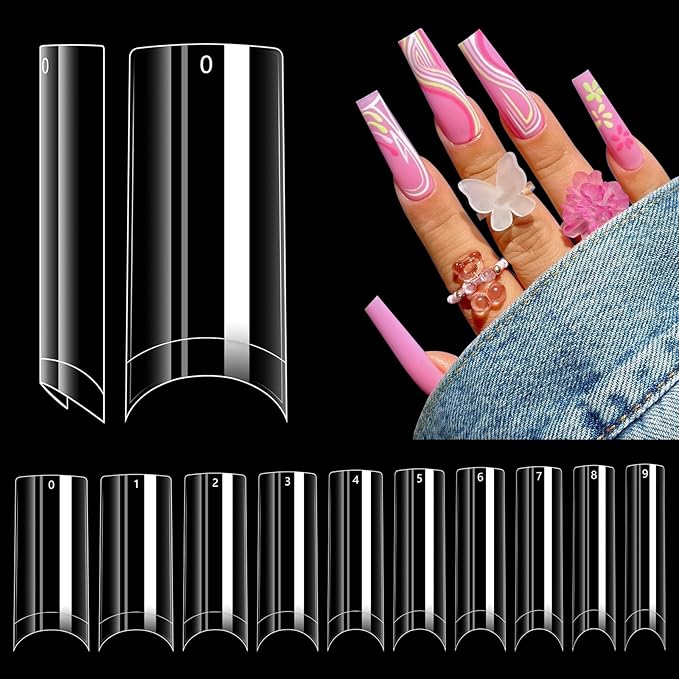 LIONVISON Tapered Square No C Curve Nail Tips, Half Cover Square Shape Clear Nail Tips For Acrylic Nails Long French Fake Nail Tips With Box For Nail Salons Home Diy