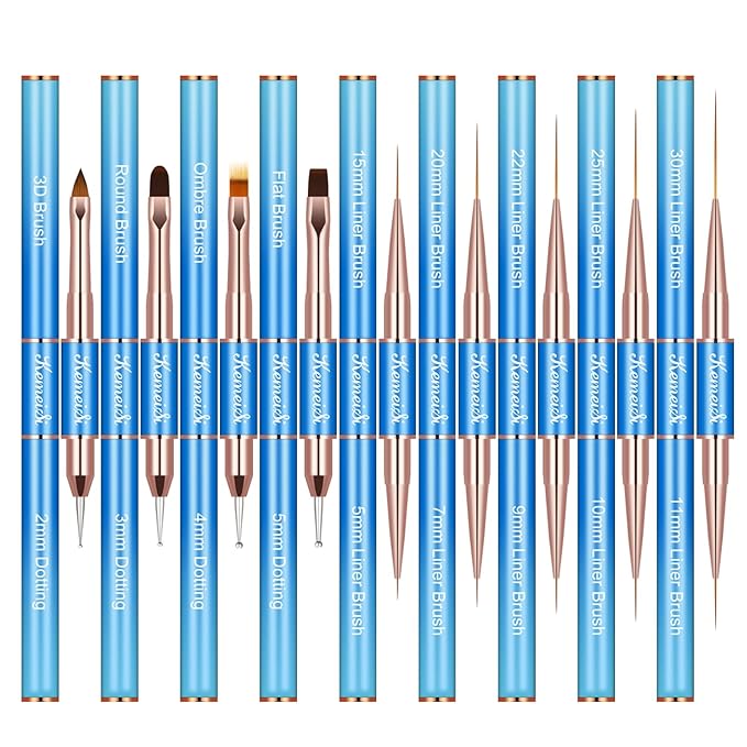 Nail Art Brush Set, 9PCS Double-Ended Acrylic Liner Brush Dotting Pen for Gel Polish, Nail Design Tools for Professional Manicure DIY Home Salon