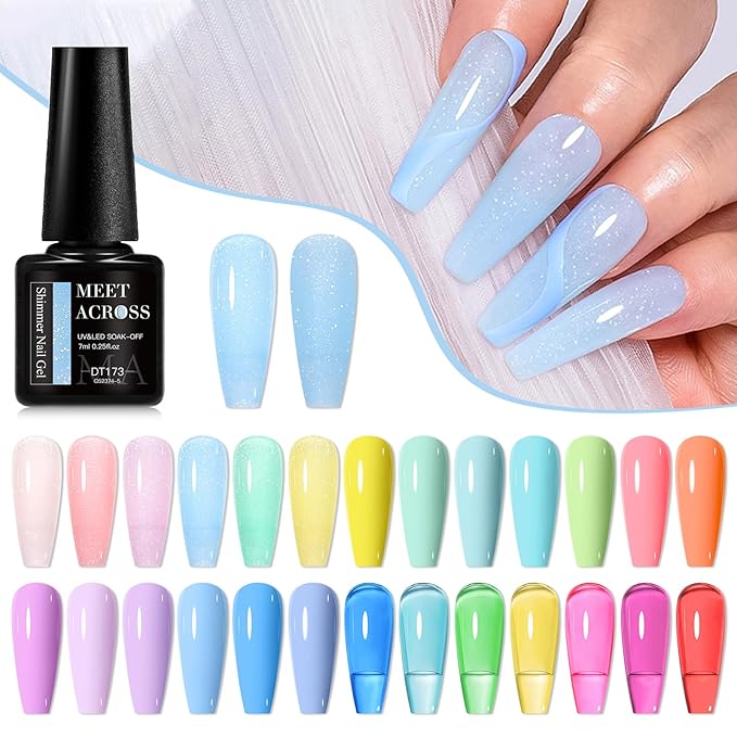 MEET ACROSS 30Pcs Jelly Gel Nail Polish Set Bright Gel Polish Nude Pink Blue Green Lavender Nail Polish Manicure Kit Gift for Her Women 26 Colors
