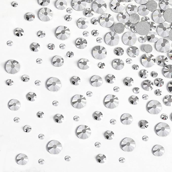Beadsland Rhinestones for Makeup,8 Sizes 2500pcs Silver Flatback Rhinestones Eye Gems for Nails Crafts with Tweezers and Wax Pencil,Silver Hematite,SS4-SS30