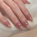 24PCS Almond Medium Press On Nails - Rose Gold Mirror Chrome & Soft Pink Ombre, High-Shine Stiletto Fake Nails for Bridal & Party Glam