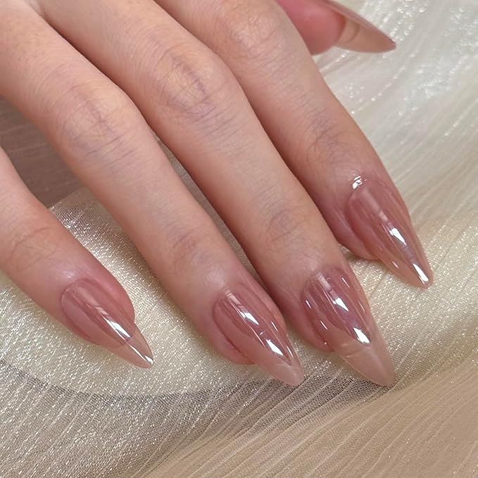 24PCS Almond Medium Press On Nails - Rose Gold Mirror Chrome & Soft Pink Ombre, High-Shine Stiletto Fake Nails for Bridal & Party Glam