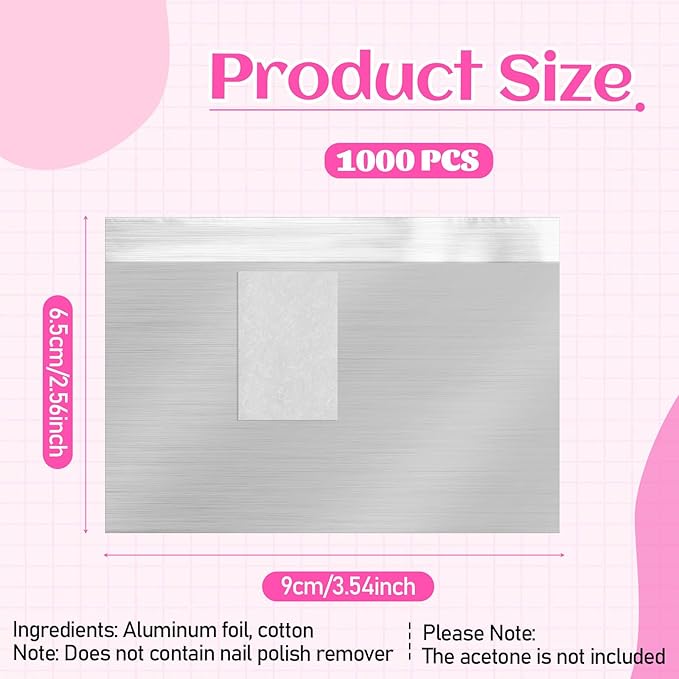 SHENLIU 1000Pcs Nail Polish Remover Foil Wraps Soak Off Foils Pads Gel Nail Polish Removal Tool Kit for Professional Salon & Home Use with Lint-Free Lager Cotton Pad