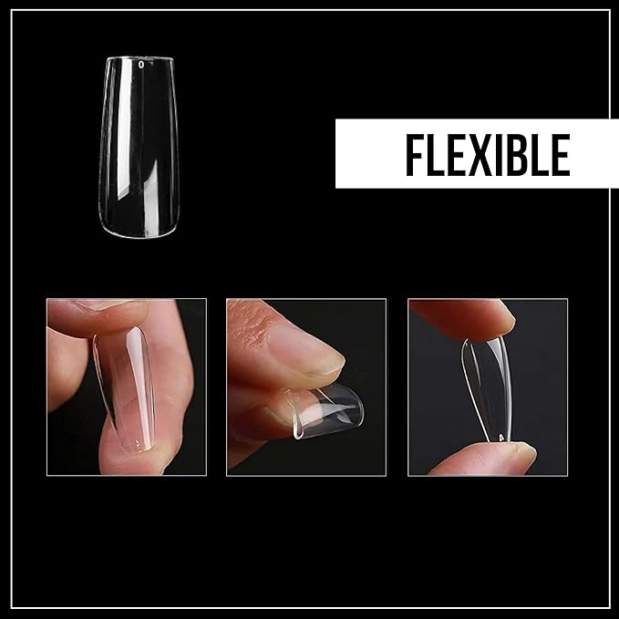 Nail Gel-X Natural Coffin XXL Tips Set - NeVi USA Premium Quality, 360 Tips in 10 Sizes - Complete DIY Nail Extension Kit | No Size 00 Included, #5&6 Are Double Quantity