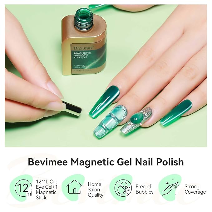 Cat Eye Gel Polish 12ML Moonlight Dark Green Glitter Magnetic Gel Nail Polish Crystal Ceramic Emerald Green Nail Art Long Lasting Soak Off Spring Summer Color