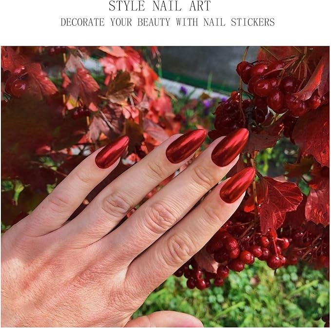 JMEOWIO Gel Nail Stickers Dark Red Semi Cured Gel Nail Strips Wraps UV/LED Nails Art Design Decoration Accessories