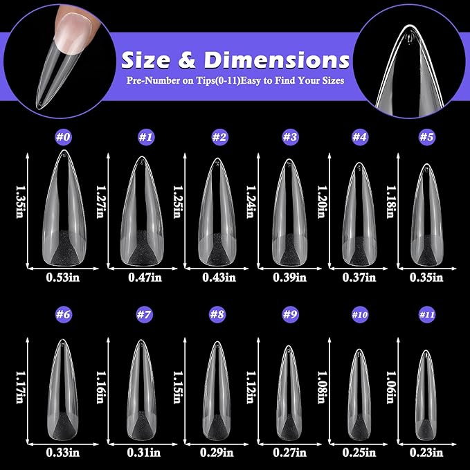 240pc Stiletto Gel Nail Tips Long Fake Nails Clear Press ons Nail, Long Stiletto Nails Tips Acrylic Nails Extension Soft Gel Nails Tip Full Cover Pointy False Nail Clear Artficial Fingernails