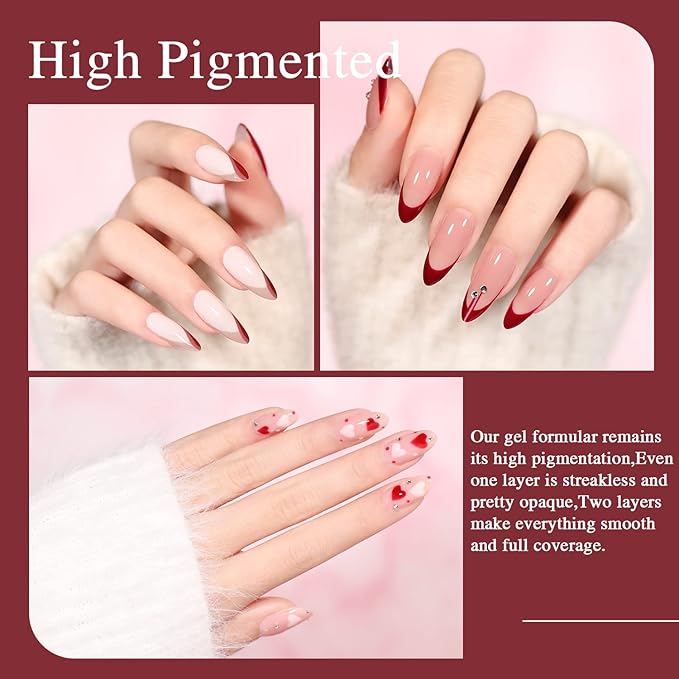 Beautpal Red Gel Nail Polish Set 10PCS Nude Red Sparkle Burgundy White Nude Champagne Sliver Gel Polish kit Soak Off Nail Art Design Manicure Gifts For Women Girls 7ml