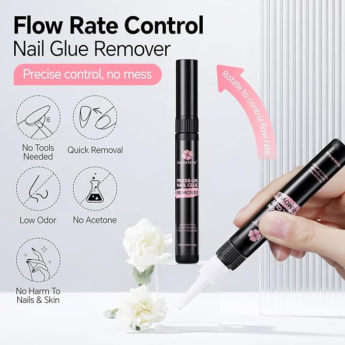 2pcs Nail Glue Remover: Tool-Free Press on Nail Glue Remover Pen, Easy Removal Design, Non Acetone Gentle Formula Quick Nail Polish Remover for Nails Tips