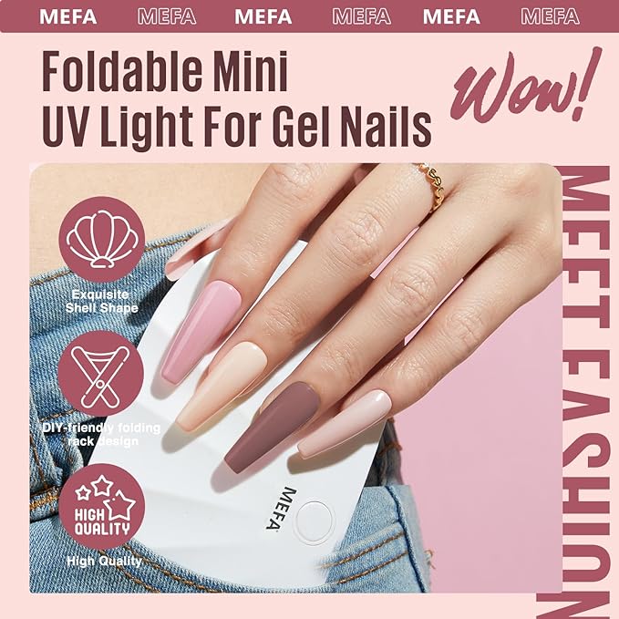 MEFA 19 Pcs Gel Nail Polish Kit with U V Light, 12 Colors Burgundy Red Polish Set Champagne Gold Glitter Nail Polish Soak Off Purple Manicure Tools Beginners Salon Nails Art DIY for Women