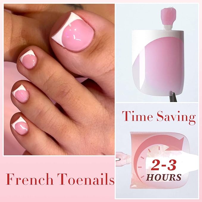 150pc White French Tips Press on Toenails Women Fake Toenail with Glue Tab, Pink Toe Nail Press ons Nails Short Square Fake Toe Nail Tips French Glue on Toenails Stick Acrylic Toes Nails Kit