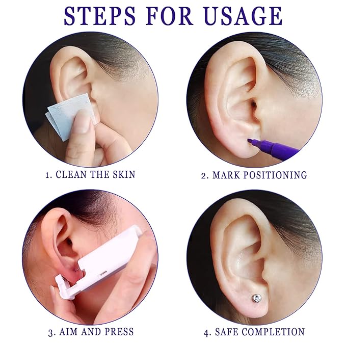2Pcs Ear Piercing Kit Automatic and Painless Ear Nail Gun Disposable Aseptic Household Ear Piercing Gun Portable Ear Piercing Gun Group Ear Piercing Tools (3mm, Silver)