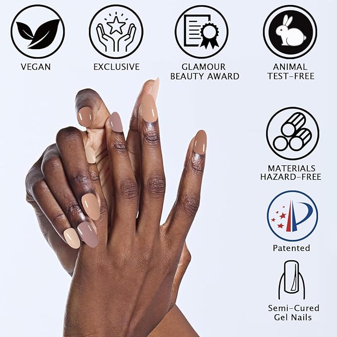 Brown Gradient Semi Cured Gel Nail Strips 20Pcs Gel Nail Stickers Full Polish Nails Wraps UV/LED Light Needed Glossy Nails Polish Strips for Women Includes Prep Pads, File, Wooden Cuticle Stick