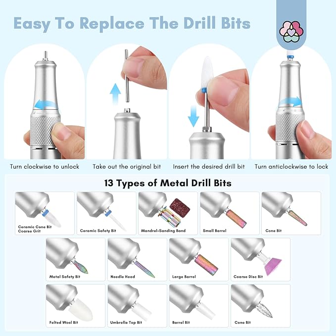 SAVILAND Electric Nail Drill Machine: 40000 RPM Upgrad Professional Nail File for Acrylic Nails with Ceramic Corn Head Nail Bits for Nails Manicure Tools & Pedicure Kit Home DIY