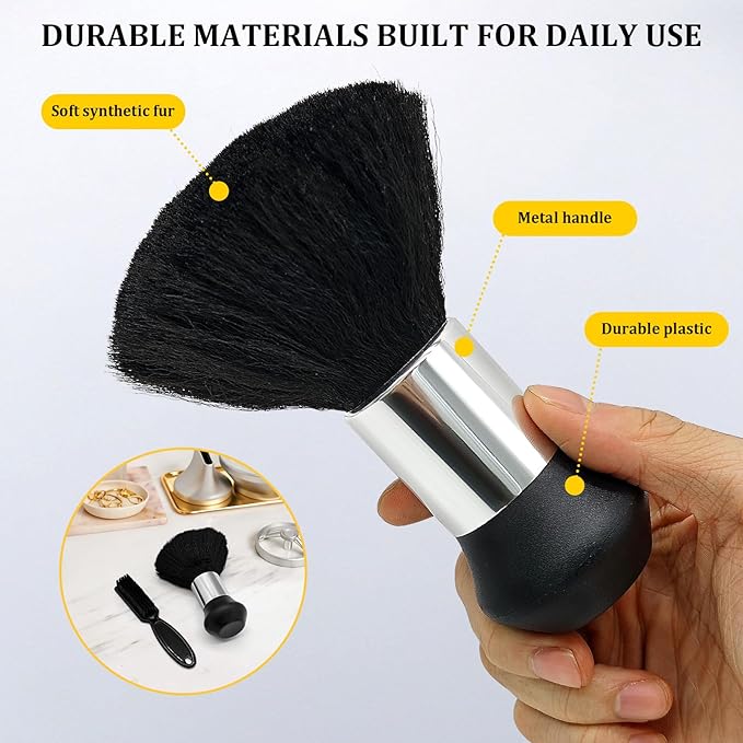 Barber Brush and Neck Duster Set - 2 Piece Professional Barber Brush Neck Duster for Hair Cutting, Cleaning, Hair Stylist Tools and Salon Supplies