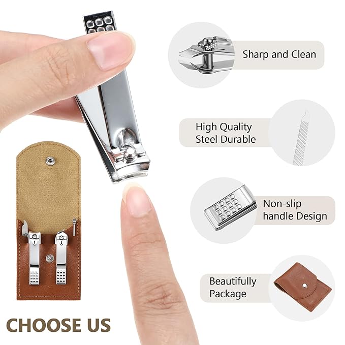 Geosar 12 Sets Manicure Set Bulk Nail Clippers Pedicure Kit Stainless Steel Professional Pedicure Grooming Kits Nail Care Tools with Travel Case for Men Women Hands Foot(Brown)