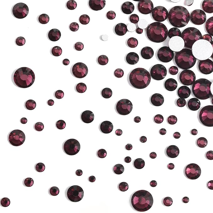 Beadsland Rhinestones for Makeup,8 Sizes 2500pcs Burgundy Flatback Rhinestones Face Gems for Nails Crafts with Tweezers and Wax Pencil,Amethyst,SS4-SS30