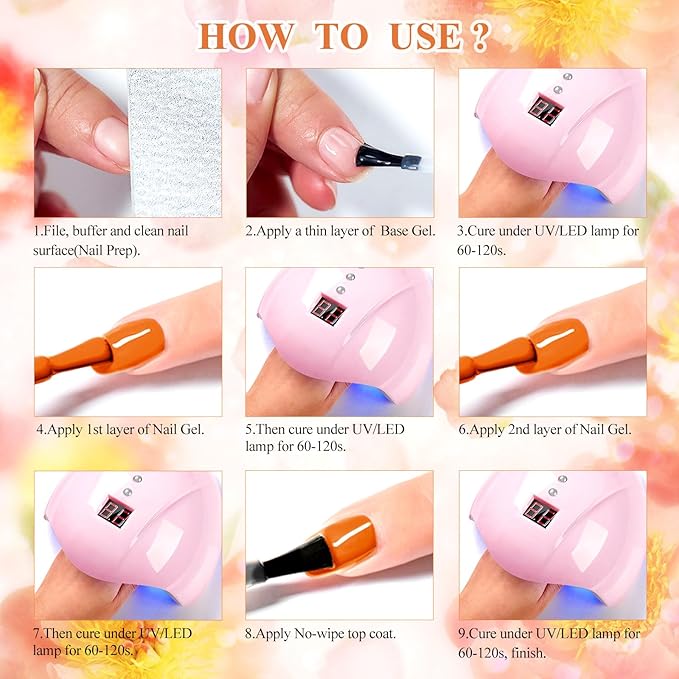 MTSSII Gel Nail Polish Set Fall Colors, 8 Colors Nude Green Earth Tone Pink Orange Blue Gel Polish Kit Soak Off LED French Nail Art Manicure Starter Salon DIY Nail Gift for Women
