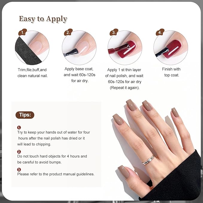 12Pcs Brown Nail Polish Set with Base and Top Coat Chocolate Brown Moche Fingernail Polish Quick Dry Regular Finger Nail Polish Pack for Women Gift Holiday