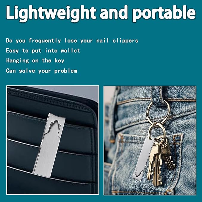 Ultra Thin Portable Fingernail Clipper Small Pocket Folding Nail Clippers, Wide Jaw Cutter with Keychain Curved Trimmer, Flip Open Brushed Finish (Small-Brushed)