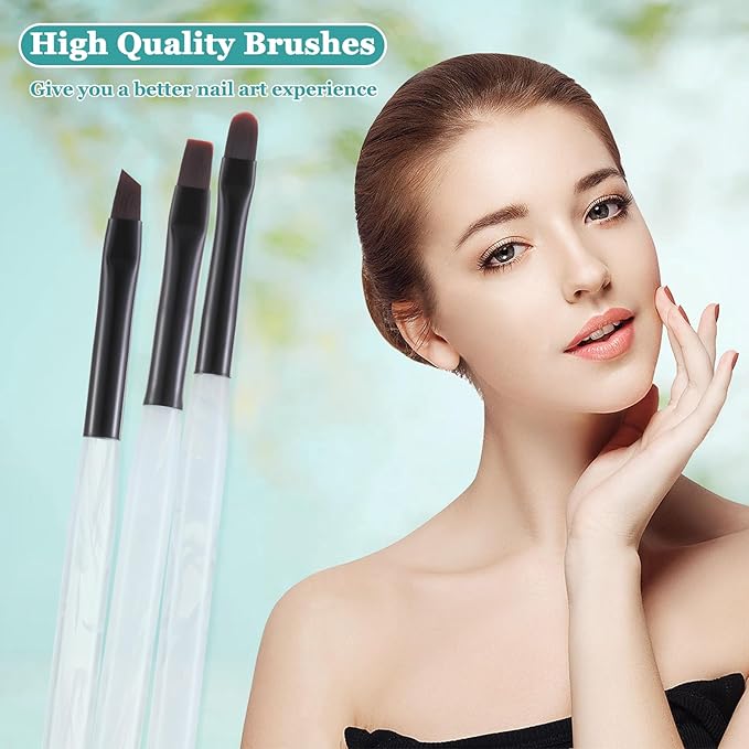 3PCS Nail Clean Up Brushes for OPI Nail Polish Remover, Brushes for Cleaning Polish Mistakes on the Cuticles, Acetone Resistant Nail Brushes for Nail Art and Designs（Jade Clear NEW）