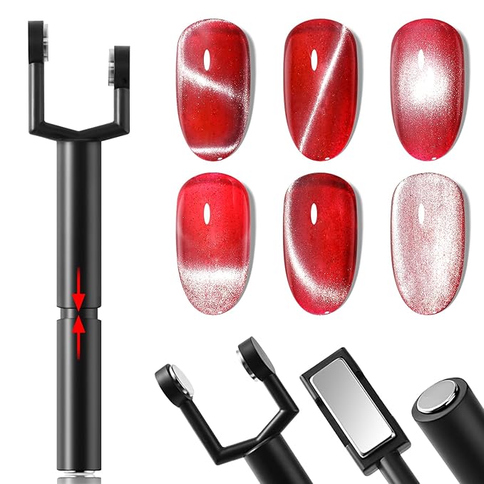 4-in-1 Cat Eye Nail Magnet Set, Y-Shaped Magnet & Double-Ended Magnetic Wand with Square Nail Art Magnet Tool for Magnetic Gel Polish, Multifunctional Manicure Salon Supplies