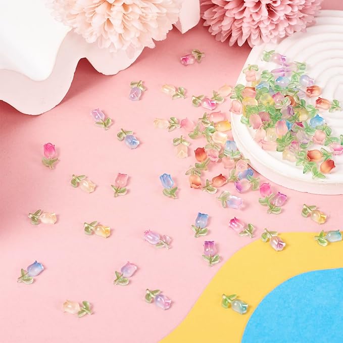 Pandahall 160Pcs Tulip Flowers Luminous Nail Charms Glow in the Dark Resin Floral Nail Charms 3d Flower Nail Art Rhineston 8 Colors for Women DIY Nail Decorations Design