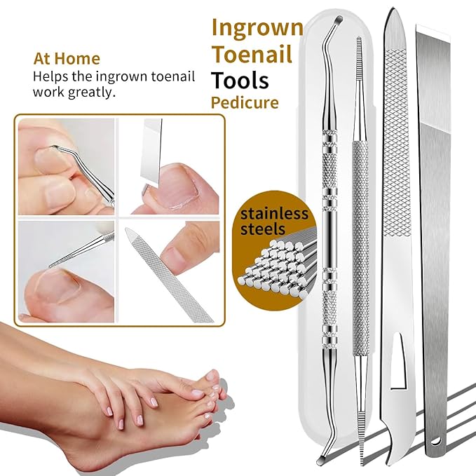 Ingrown Toenail Removal Kit, 6PCS Stainless Steel Toe Nail Kit, Straight Edge Oblique and Curved Slanted Nail Clippers Cutters for Ingrown Nails, Professional Pedicure Tool at Home